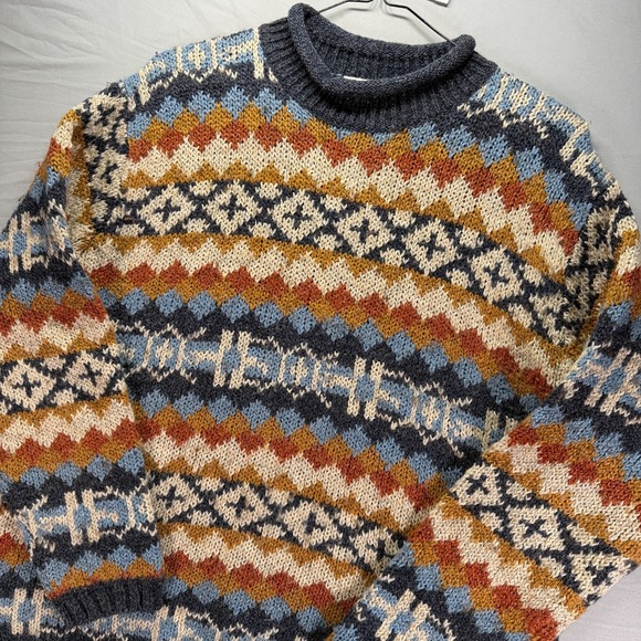 Claudia D Sweaters - Vintage Grandma Sweater Womens XL Multicolor Knit Wool Blend Geometric Nordic
